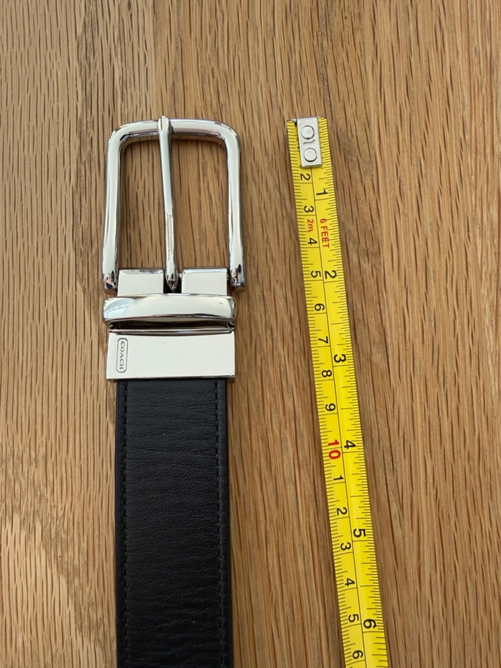 Coach 33”-35” Black Leather Belt with Polished Silver Buckle 1.5” - Picture 5 of 8
